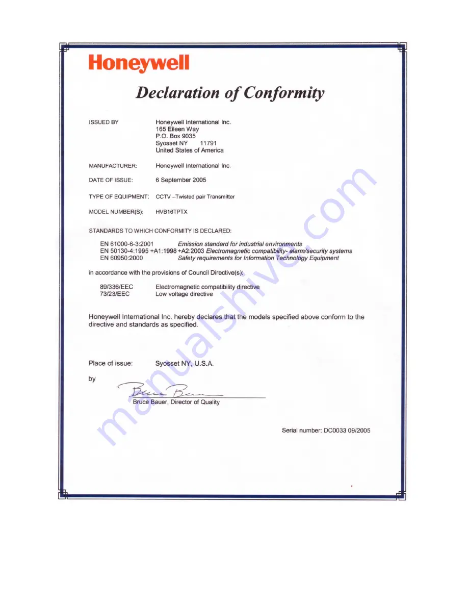 Honeywell HVB16TPTX User Manual Download Page 4