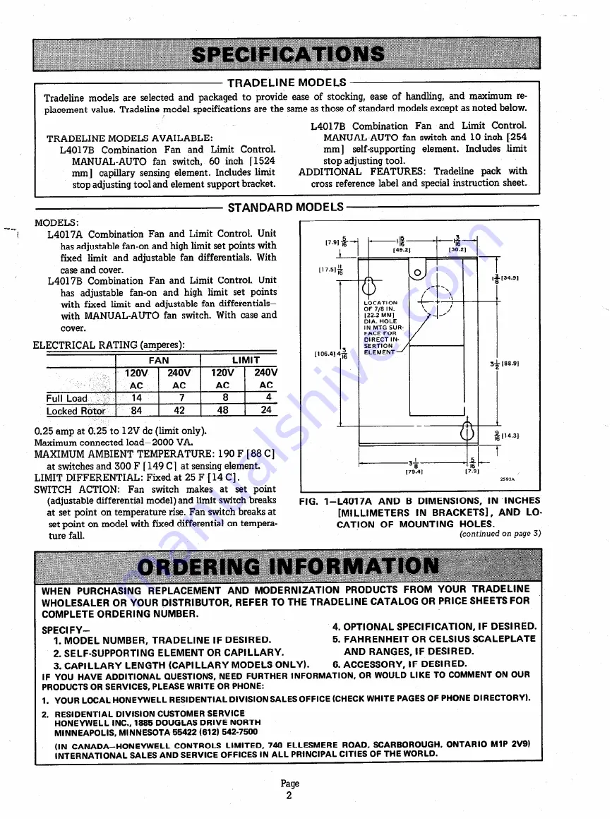 Honeywell L4017 Скачать руководство пользователя страница 2