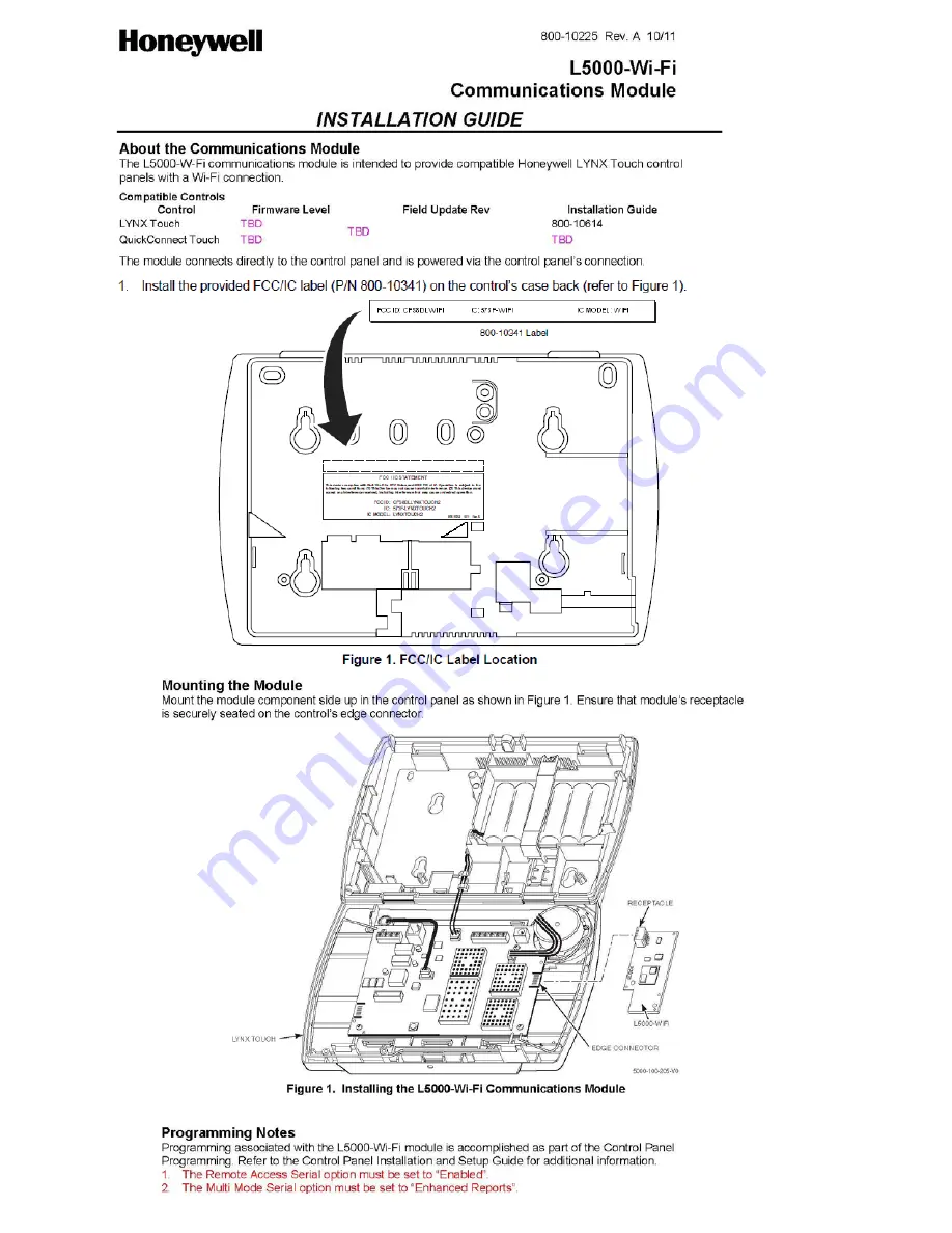 Honeywell LYNX TOUCH 2 Series Installation Manual Download Page 2