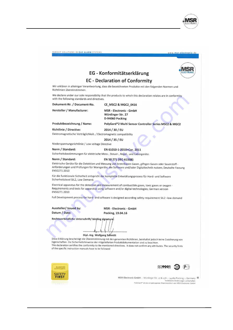 Honeywell MSR PolyGard 2 MGC2-K User Manual Download Page 40