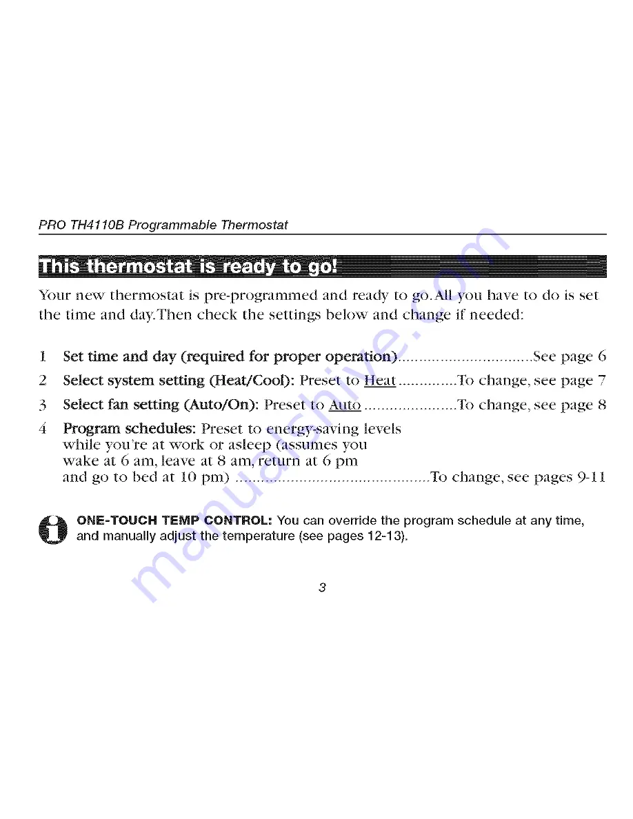 Honeywell PRO TH4110B Owner'S Manual Download Page 5