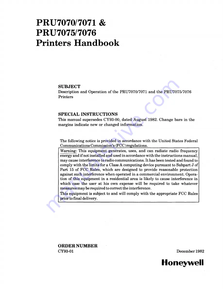 Honeywell PRU7070 Handbook Download Page 2