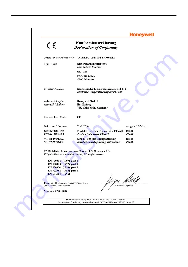 Honeywell PTI-610 Installation And Operating Instructions Manual Download Page 9