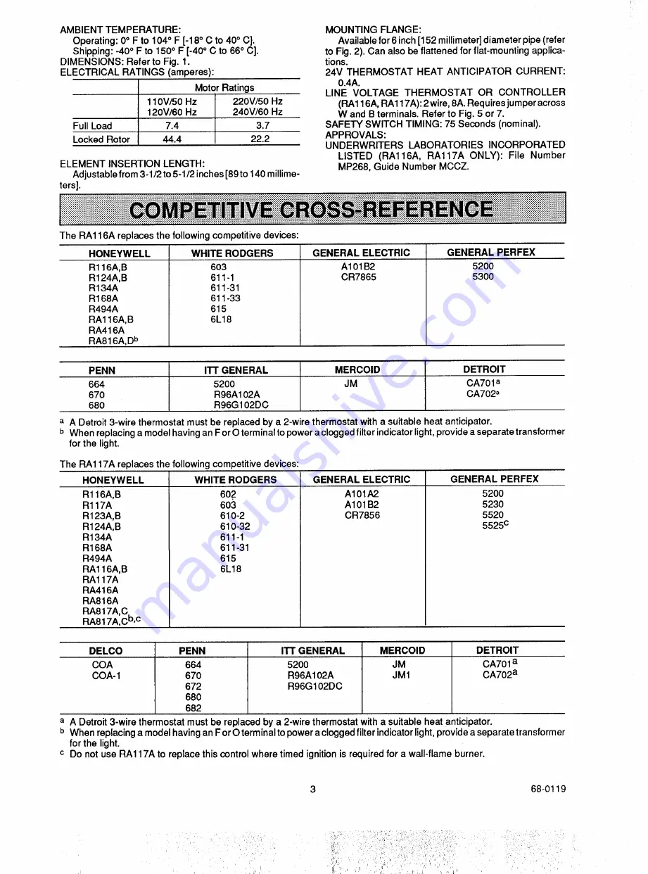 Honeywell RA116A User Manual Download Page 3