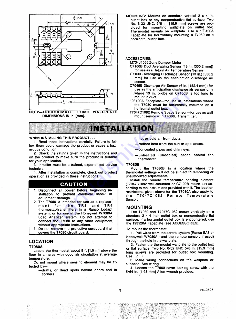 Honeywell T7080A Quick Manual Download Page 3