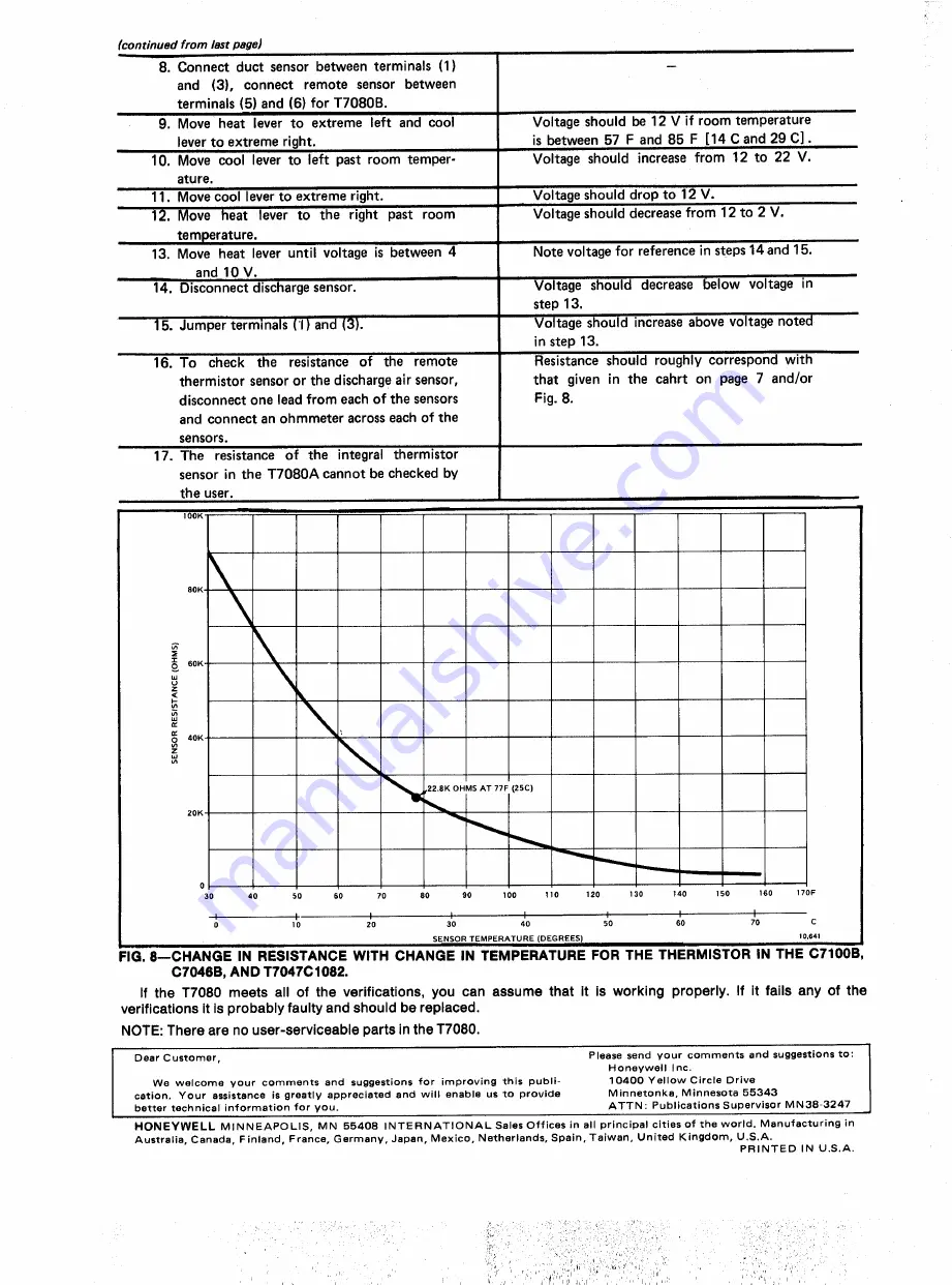 Honeywell T7080A Quick Manual Download Page 9