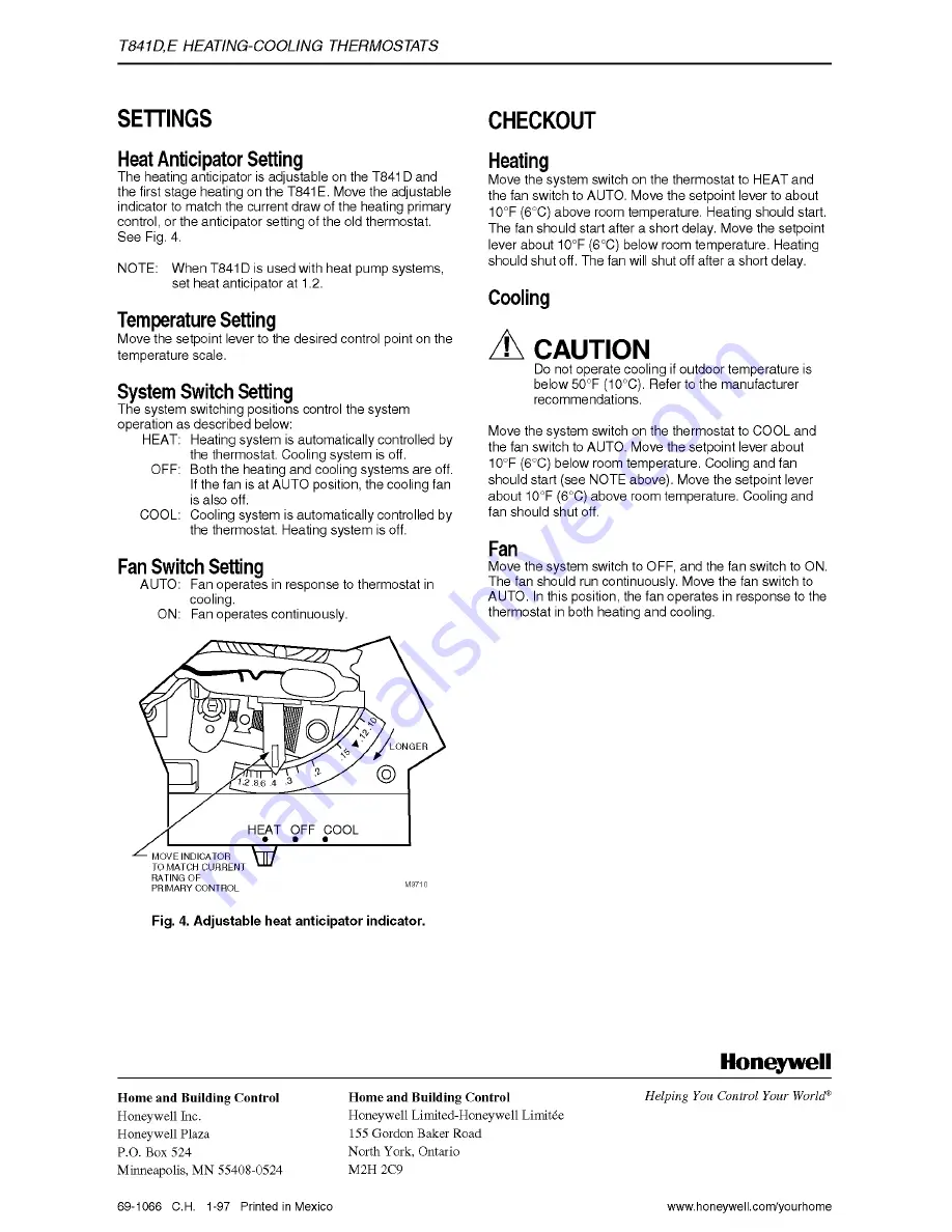 Honeywell t841e Installation Instructions Download Page 4