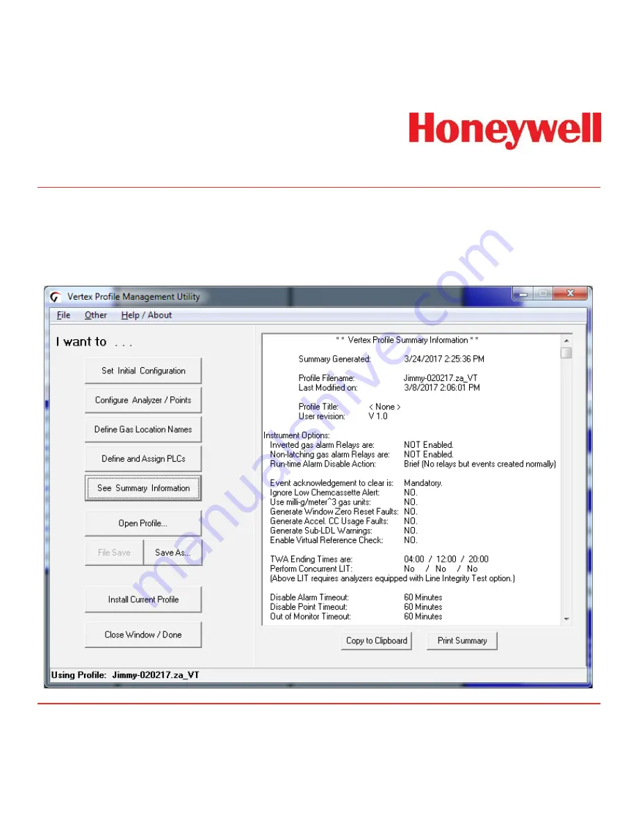 Honeywell Vertex Operating Manual Download Page 106