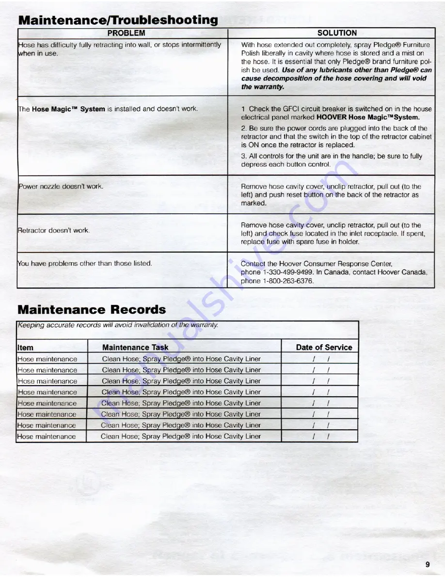 Hoover Hose Magic Owner'S Manual Download Page 9