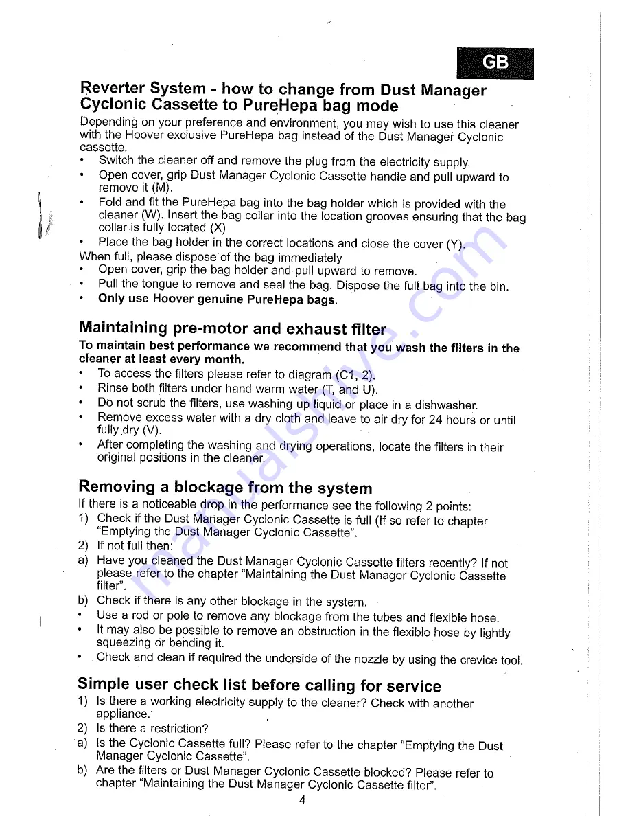 Hoover TC5213 Dust Manager Cyclonic User Instructions Download Page 9