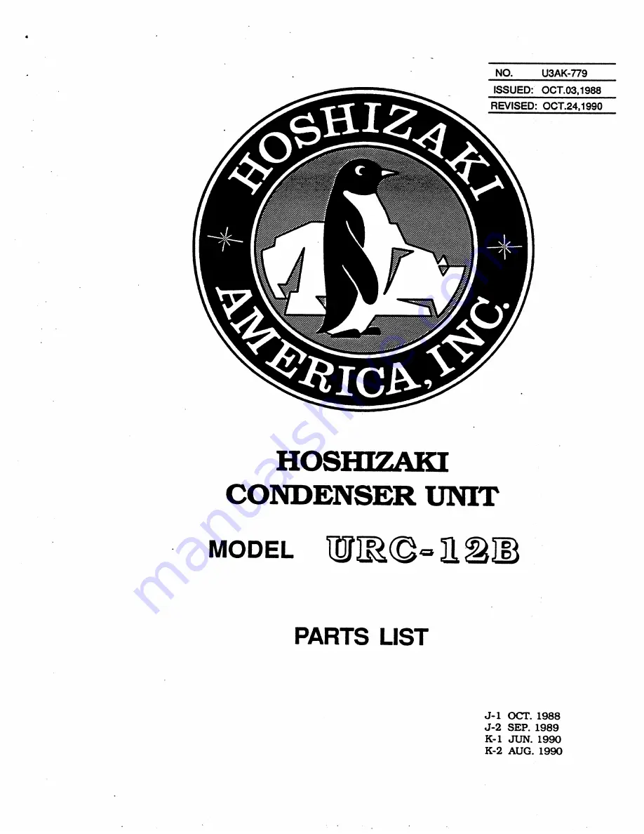 Hoshizaki URC-12B Parts List Download Page 1