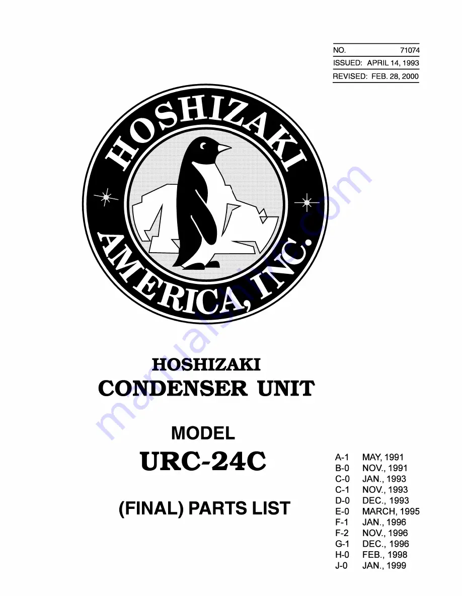 Hoshizaki URC-24C Parts List Download Page 1