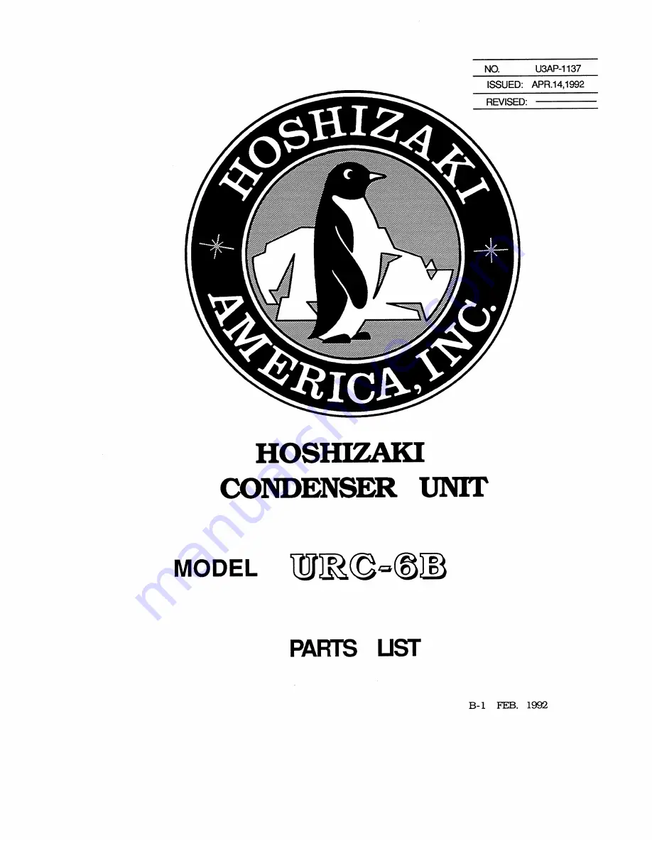 Hoshizaki URC-6B Parts List Download Page 1