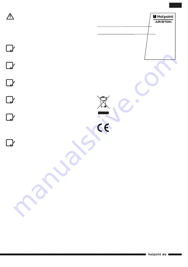 Hotpoint Ariston HM 0306 DXB0 Operating Instructions Manual Download Page 15