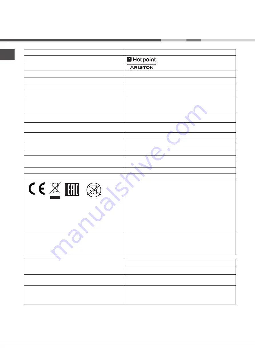 Hotpoint Ariston LSFF 9M114 Operating Instructions Manual Download Page 60