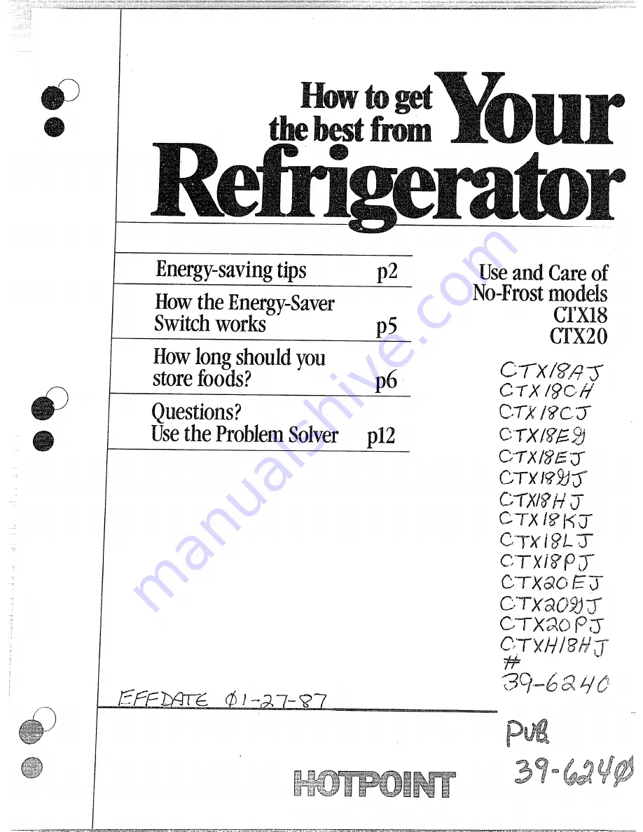 Hotpoint 39-6240 Use And Care Manual Download Page 1