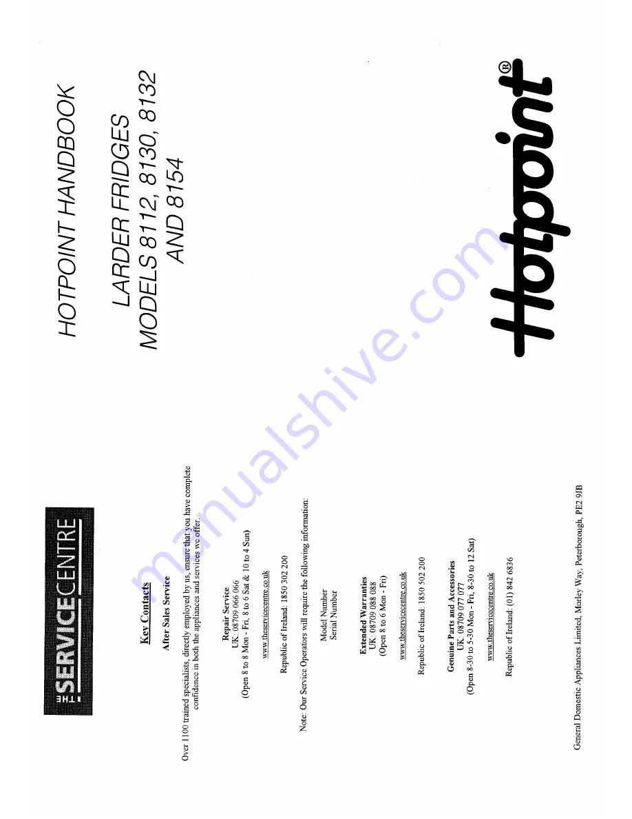 Hotpoint 8130 Handbook Download Page 1