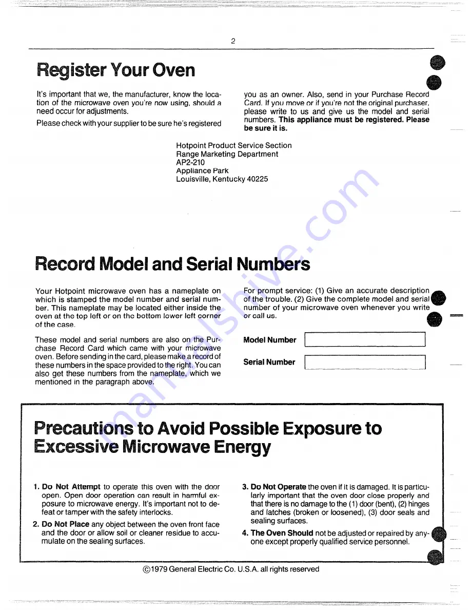 Hotpoint Counter Saver RVM 42 Use And Care Book Manual Download Page 2