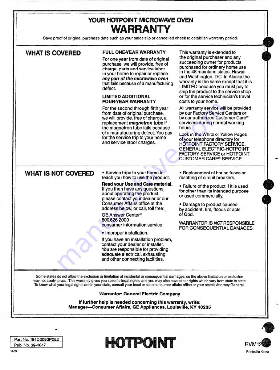 Hotpoint Counter Saver RVM122H Use And Care Manual Download Page 23