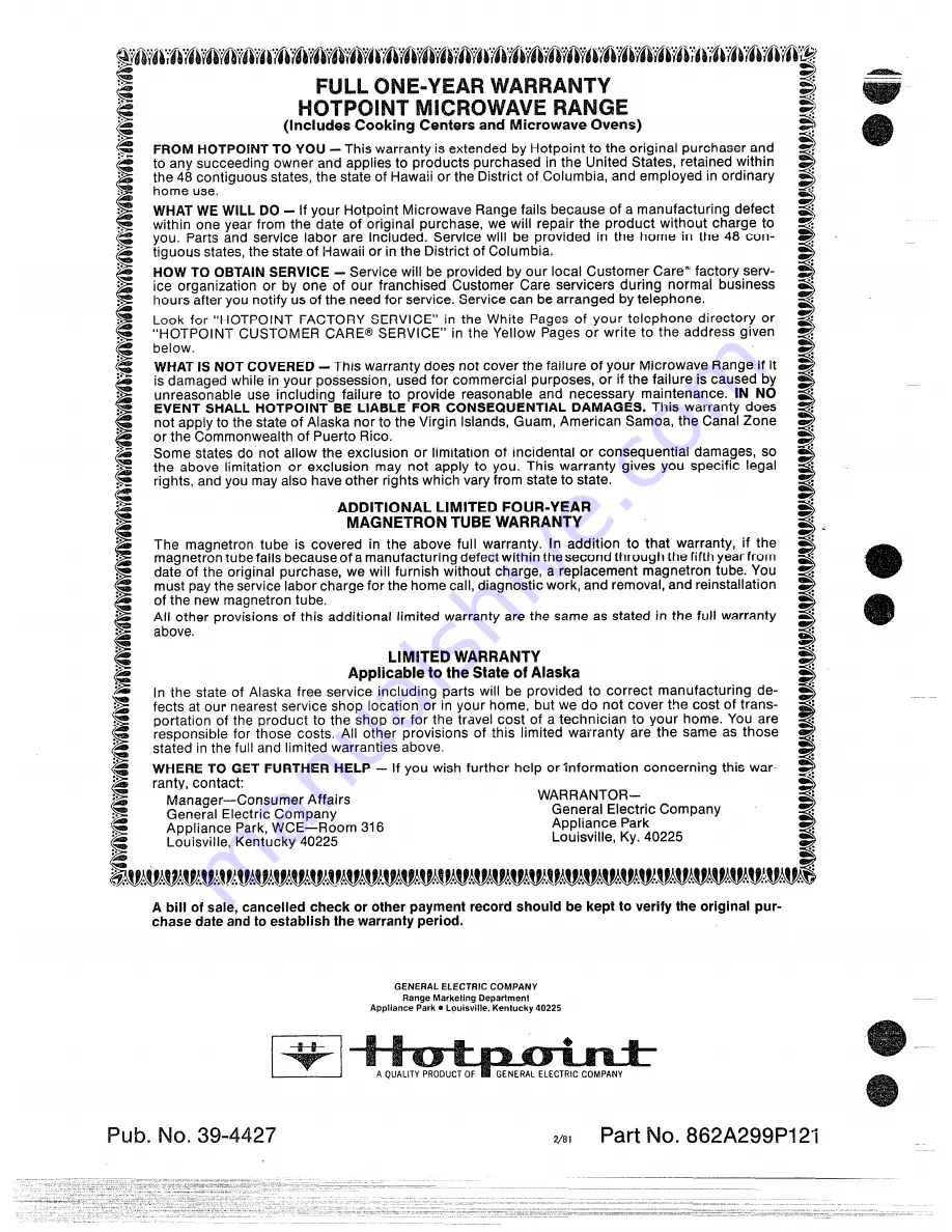 Hotpoint Couter saver RVM43 Use And Care Book Manual Download Page 15