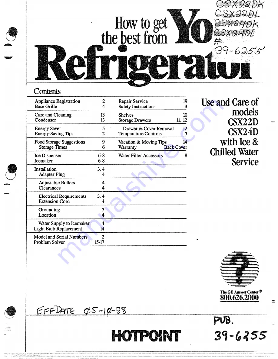 Hotpoint CSX22DK Use And Care Manual Download Page 1