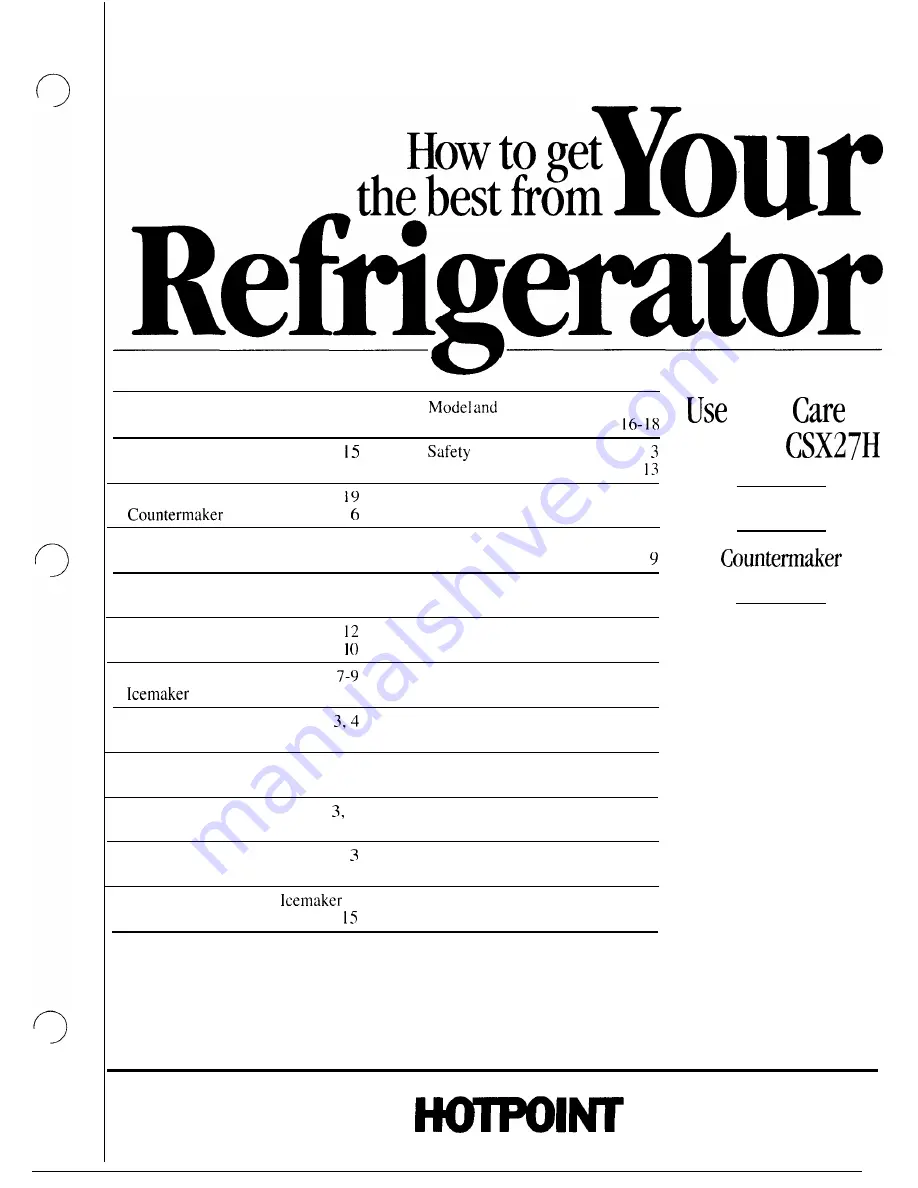 Hotpoint CSX27H Use And Care Manual Download Page 1