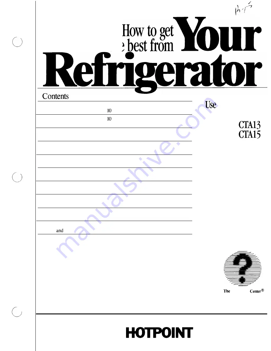 Hotpoint CTA13 Use And Care Manual Download Page 1