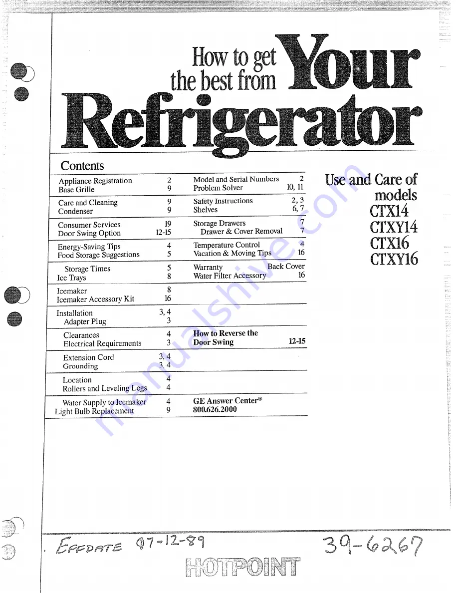 Hotpoint CTX14 Use And Care Manual Download Page 1