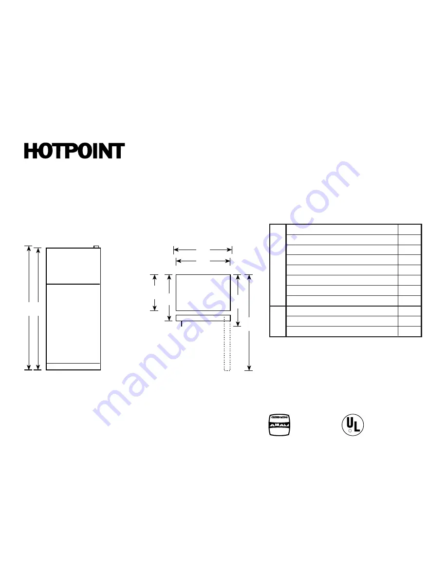 Hotpoint CTX18BACWW Specification Download Page 1