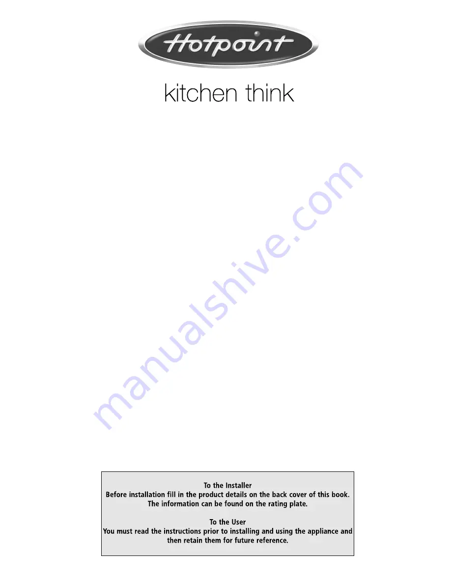 Hotpoint HT232I Instructions For Installation And Use Manual Download Page 1