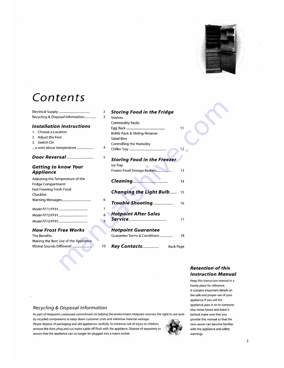 Hotpoint MISTRAL FF71 Instruction Manual Download Page 3