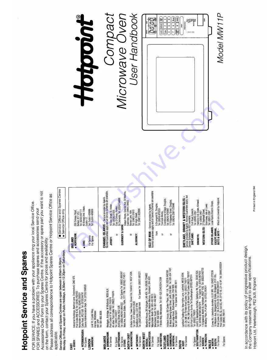 Hotpoint MW11P User Handbook Manual Download Page 1