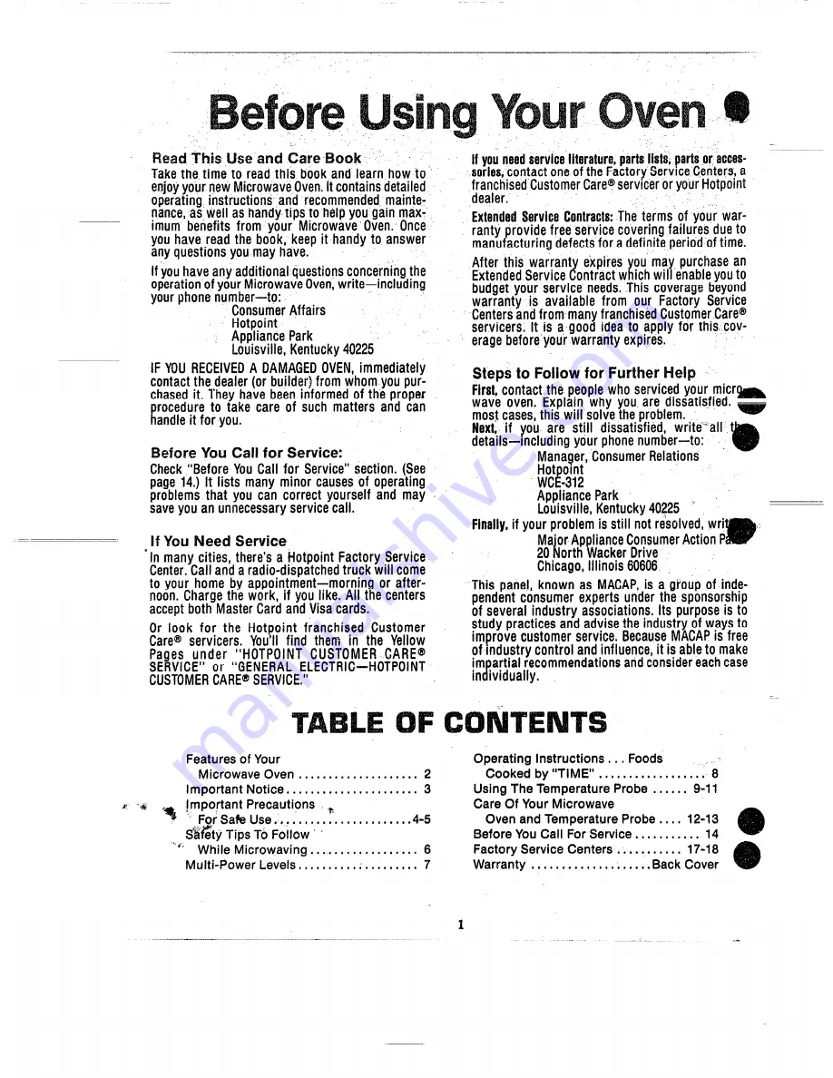 Hotpoint RE926 User And Care Book Download Page 2