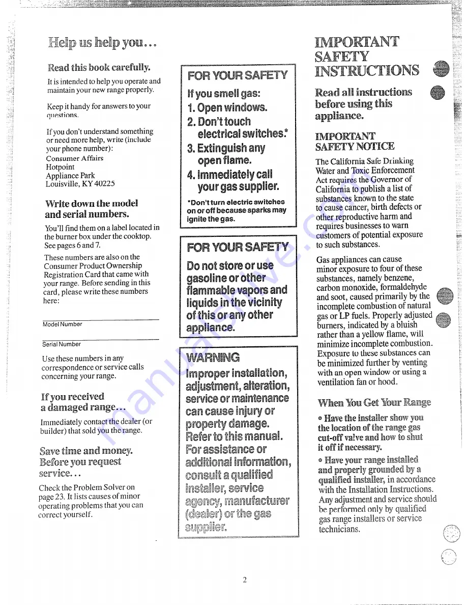 Hotpoint RGB744GEJ Use And Care Manual Download Page 2