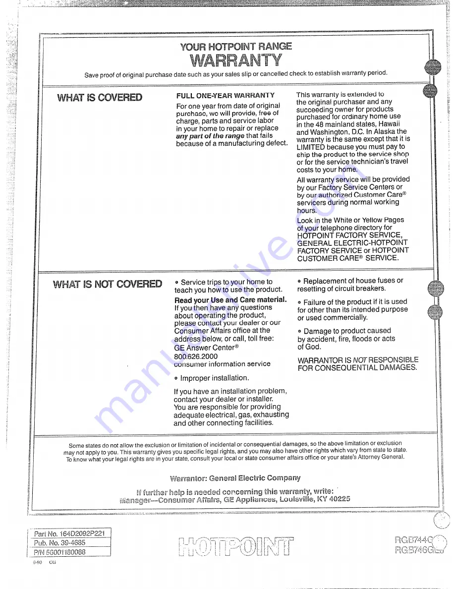 Hotpoint RGB744GEJ Use And Care Manual Download Page 24