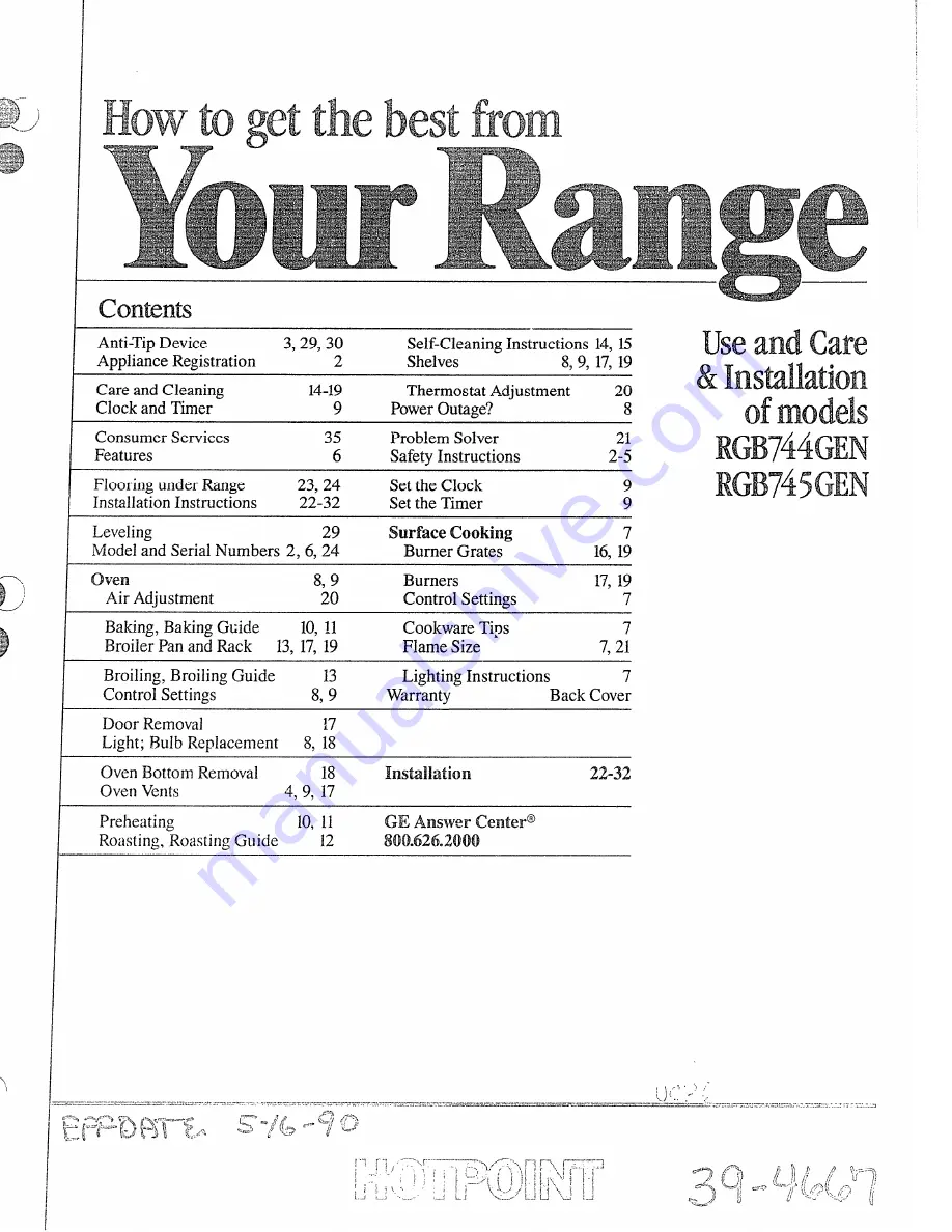 Hotpoint RGB744GEN Use, Care & Installation Manual Download Page 1