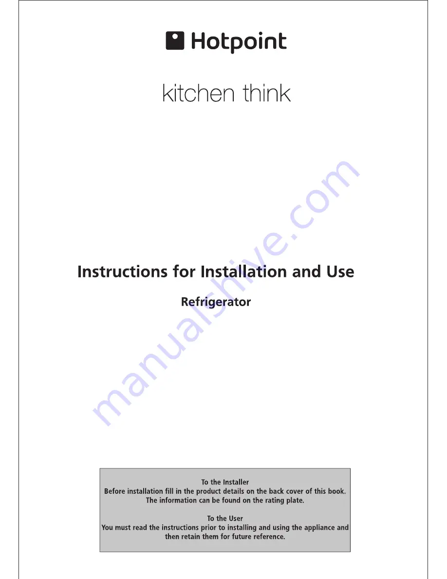 Hotpoint RLAV21P Instructions For Installation And Use Manual Download Page 1