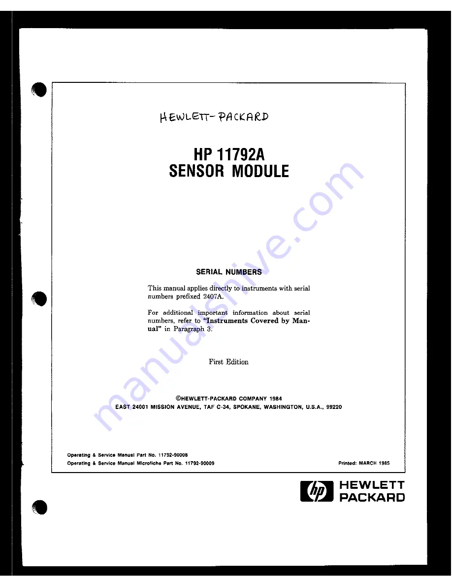 HP 11792A Manual Download Page 1