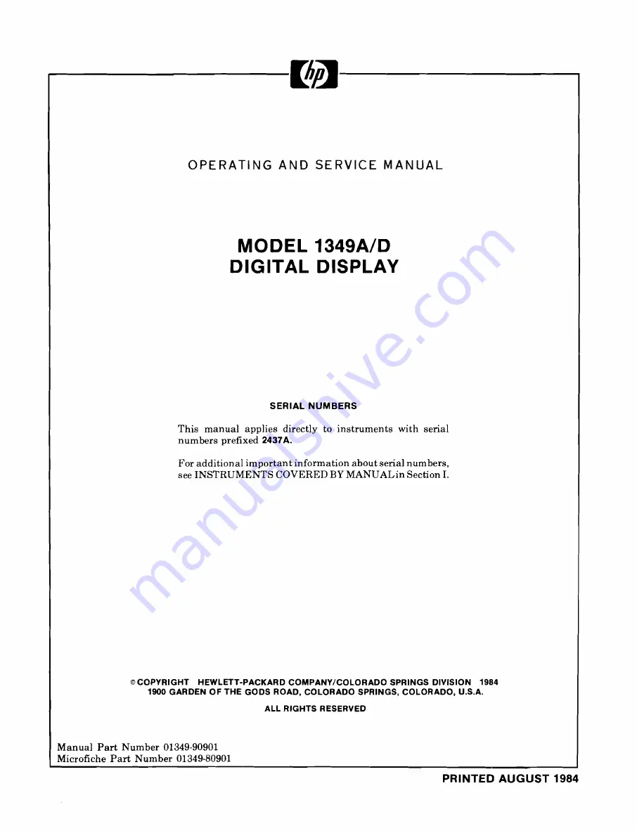 HP 1349 D Operating And Service Manual Download Page 1