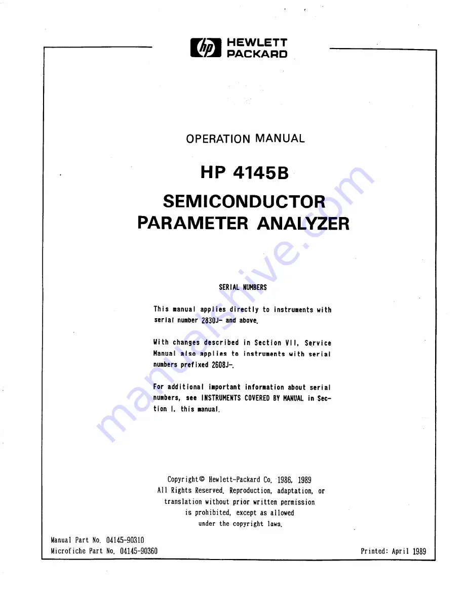 HP 4145B Operation Manual Download Page 1