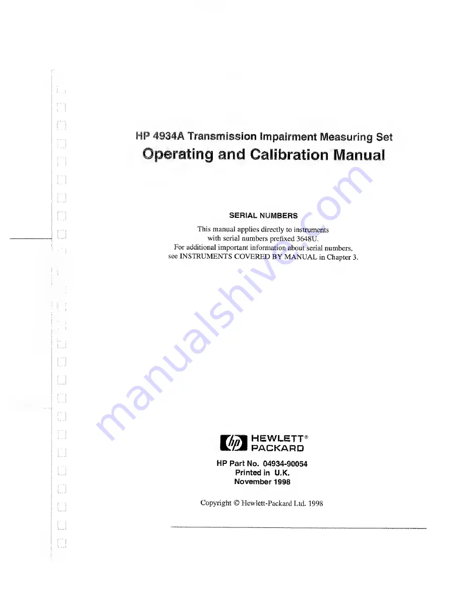 HP 4934A Operating And Calibration Manual Download Page 1