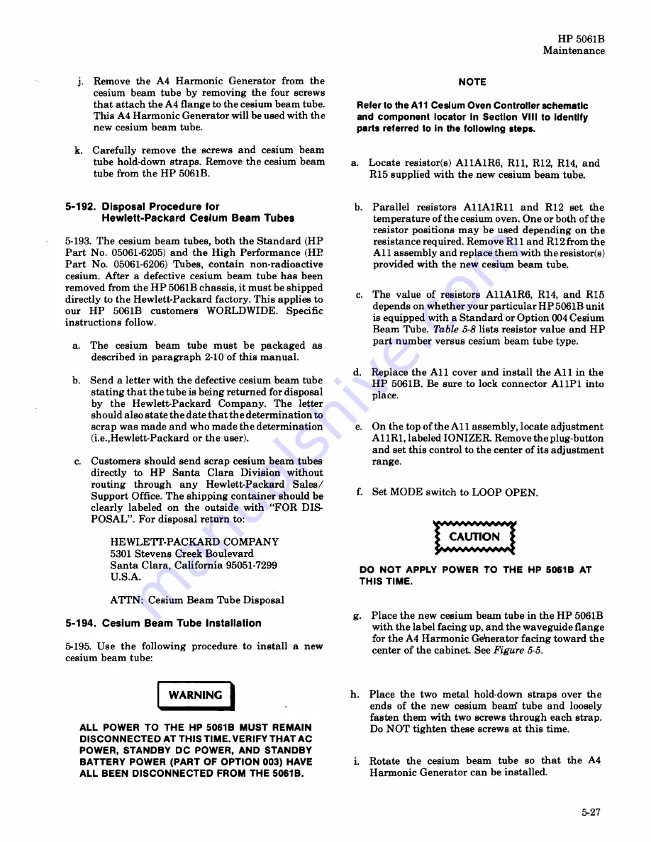 HP 5061B Operating And Service Manual Download Page 121