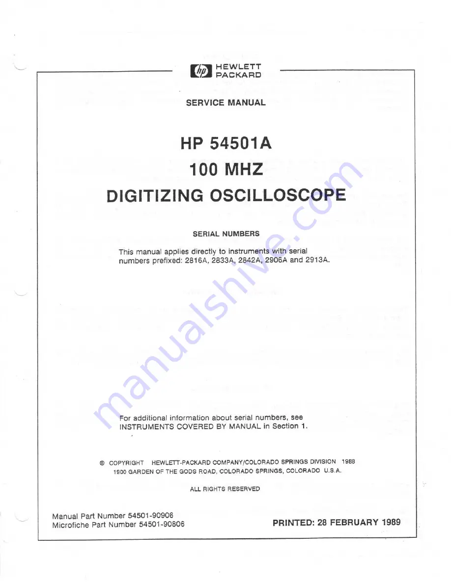 HP 54501A Скачать руководство пользователя страница 1