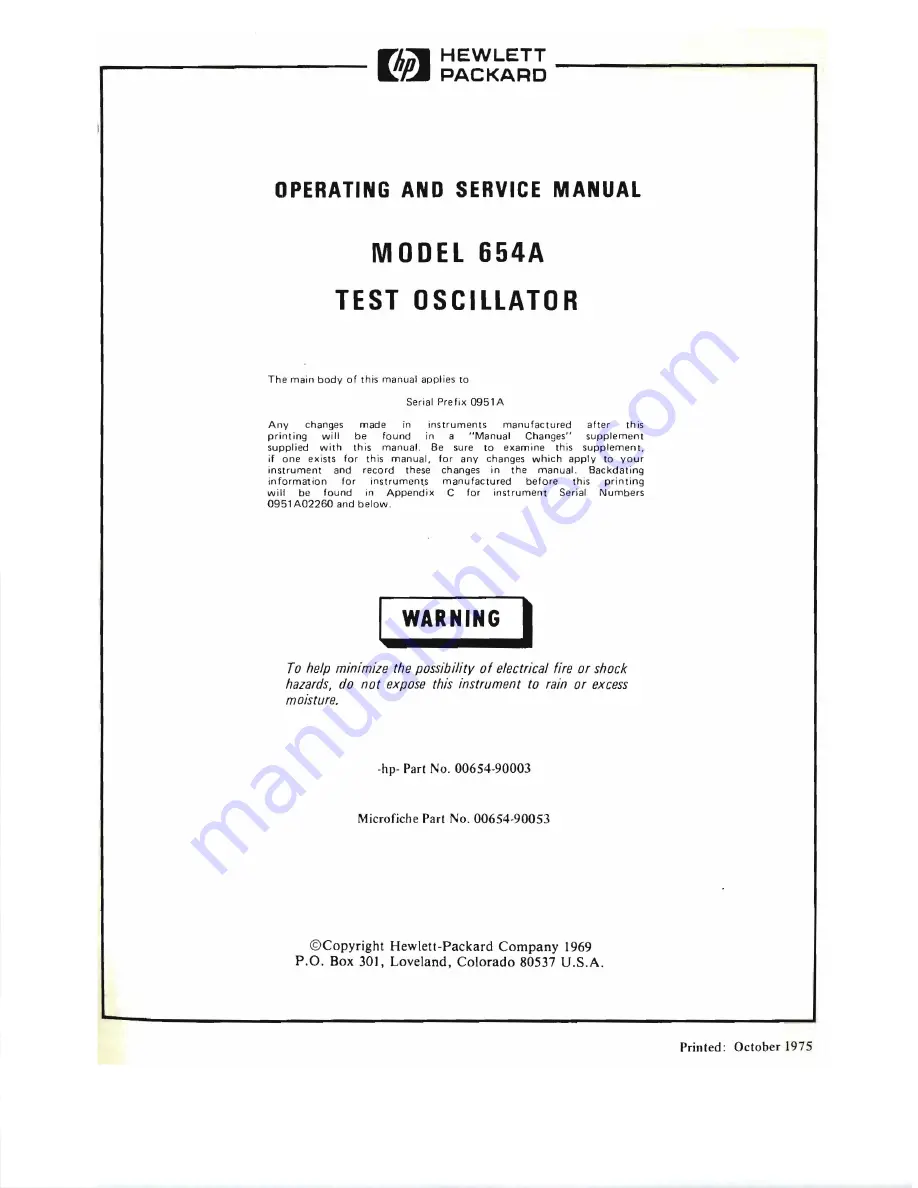 HP 654A Operating And Service Manual Download Page 1