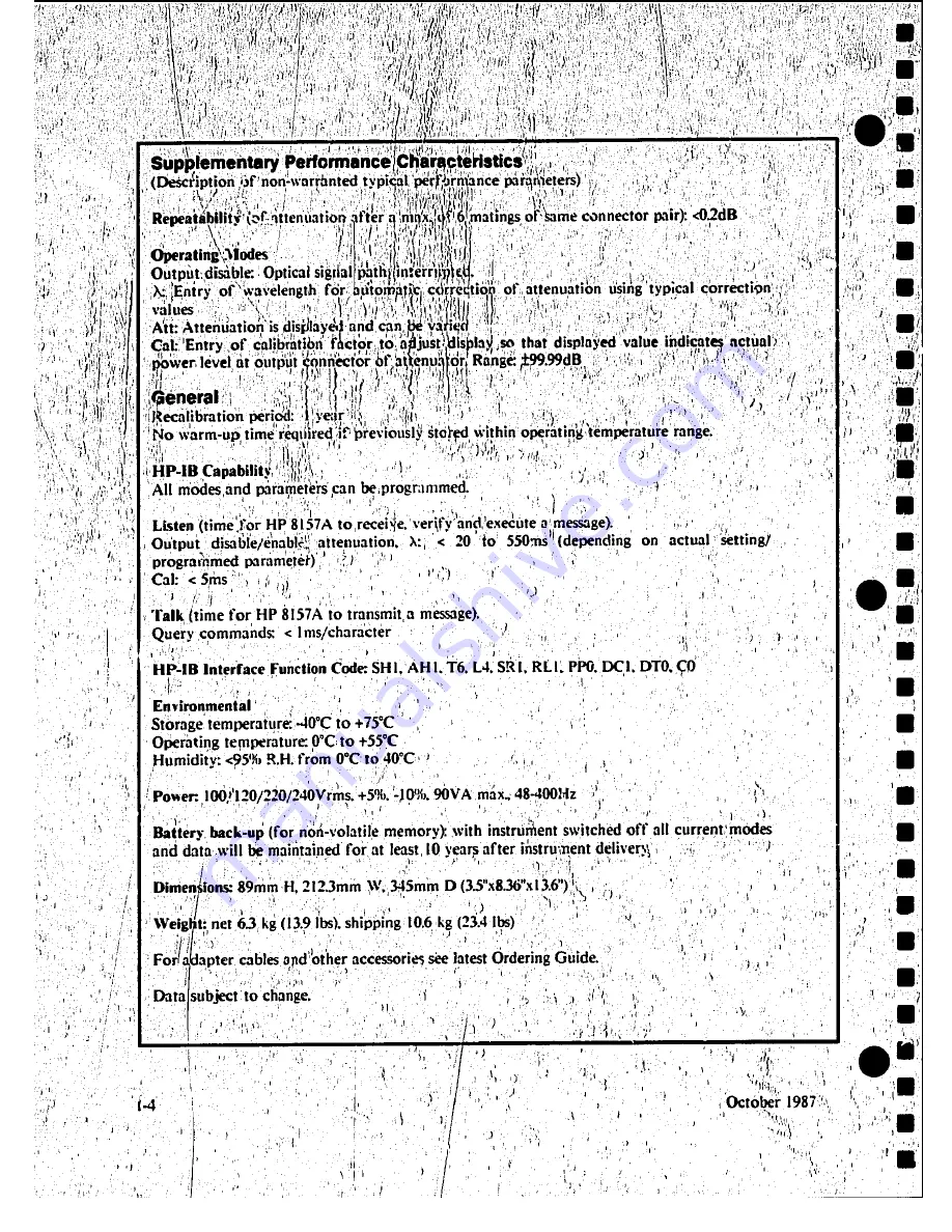 HP 8157A Operating And Service Manual Download Page 11