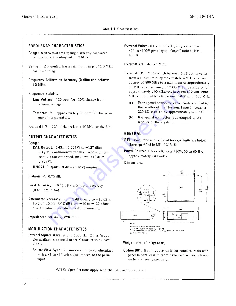 HP 8614A Operating And Service Manual Download Page 9