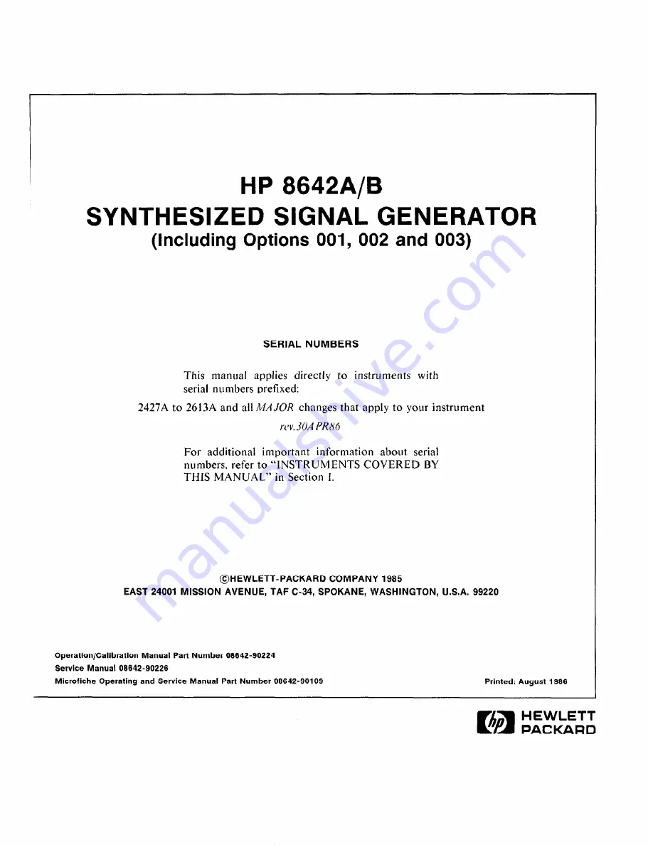 HP 8642A Скачать руководство пользователя страница 1