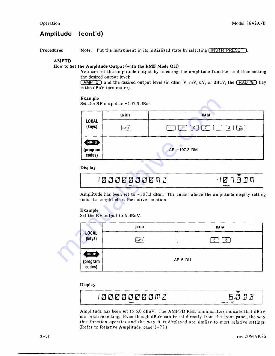 HP 8642A Operating Manual Download Page 97