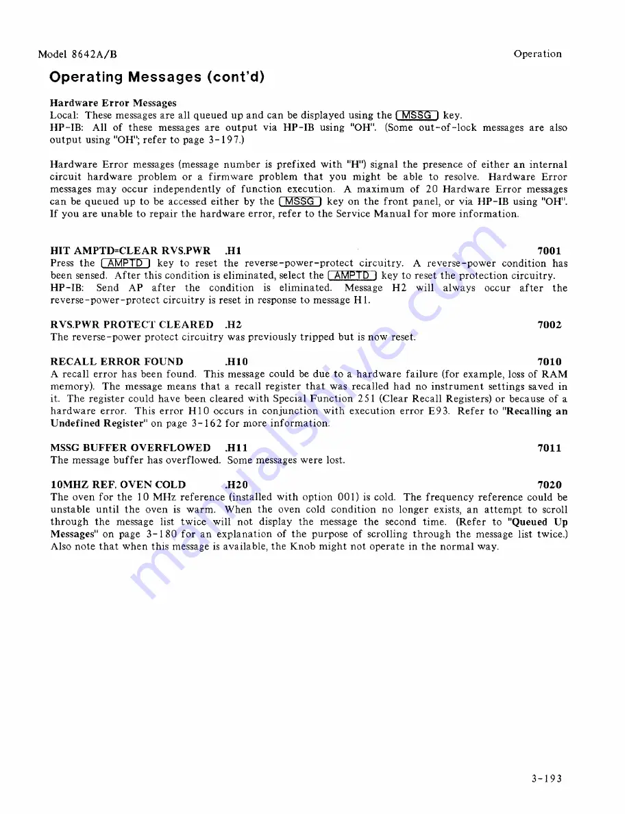 HP 8642A Operating Manual Download Page 213