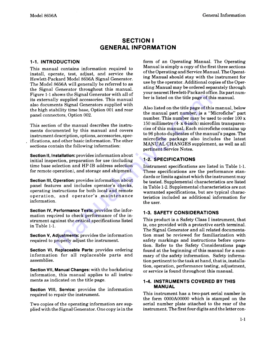 HP 8656A Operating And Service Manual Download Page 12